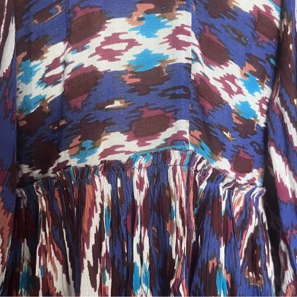 Free People One Monarch Multi Mini Dress SZ S Boho Hipster Vacay Flowy Flouncy - Picture 4 of 13